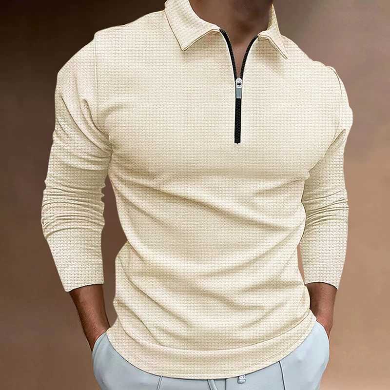 Summer mens solid color shirt long Sve collar zipper T-shirt mens casual T-shirt wearing new mens top W241106
