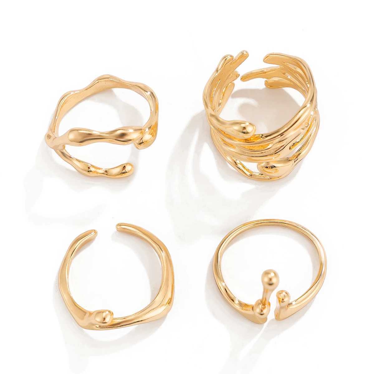 Ingemark 4Pcs/Set Retro Irregar Lava Open Ring Suitable for Wenmen Gothic Gold Adjustable Couple Ring Y2K Wedding Jewelry Gift X241106