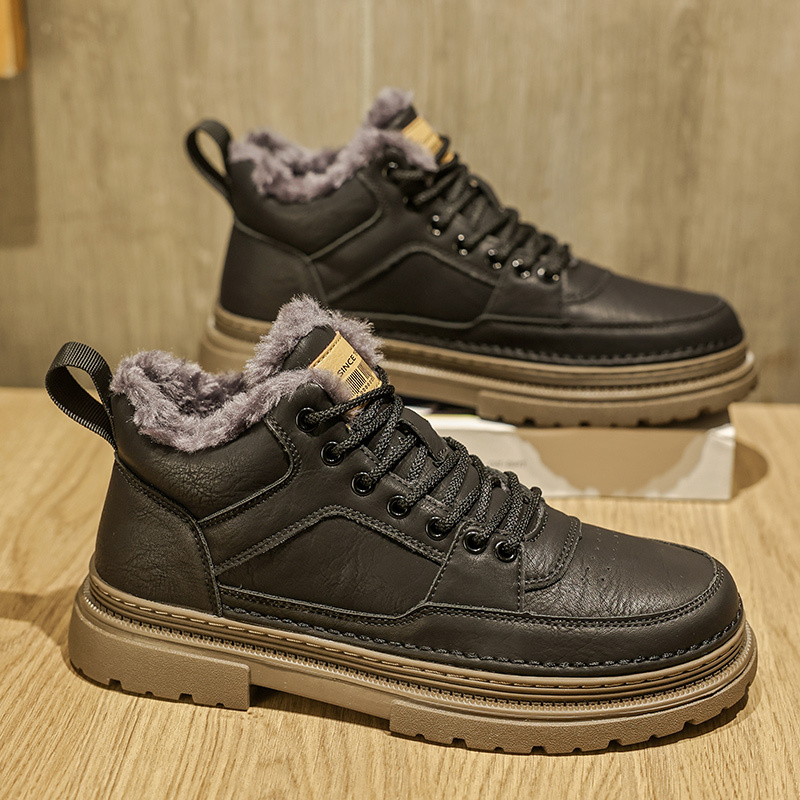 2025 Classic Men's Winter Designer Casual Leather Men's Fur Plush Snow Warm Outdoor Ankle Boots Men's New Club Men's Shoes