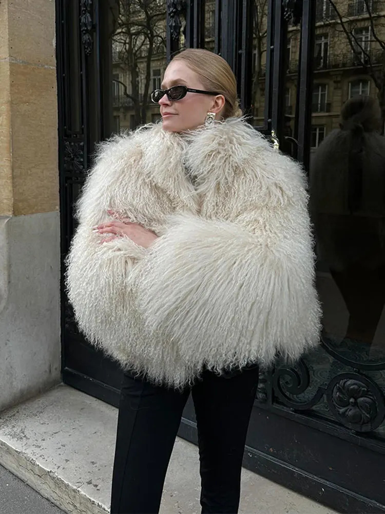 Chic Fluffy Faux Fur Womens Warm Cropped Coat Elegant Long Sleeve Thick Thermal Furry Jacket Winter Fashion Streetwear 241104