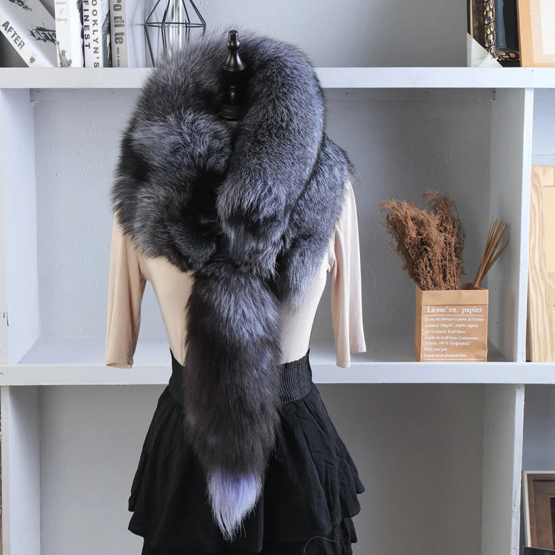 Neutral style real fur fox scarf mens winter warm natural fur shawl soft headscarf super large gray silver fox scarf fur accessories 241106