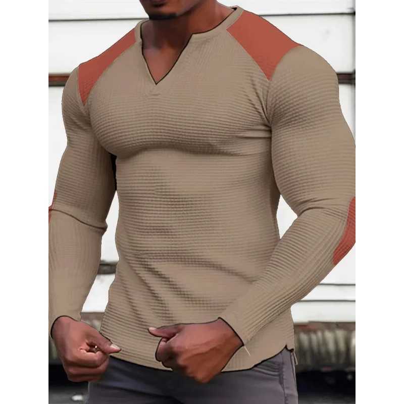 2044 Cross border Europe and America Independent Station Mens WfleVCollarTT Top Vacation Long Sve Casual T-shirt W241106