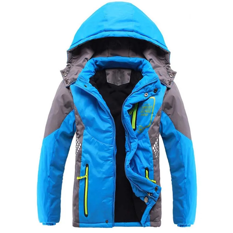 Winter Warm Fleece Padded Thick Child Coat Waterproof Contrast Detachable Hood Zipper Girls Boys Jackets Kids Outfits 3-12 Years 241106