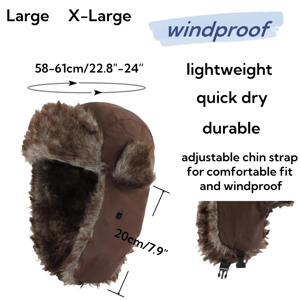 Connectyle Hunting Hat A warm faux fur winter hat with ear flaps windproof and waterproof suitable for men women and cold weather skiing hats 241106