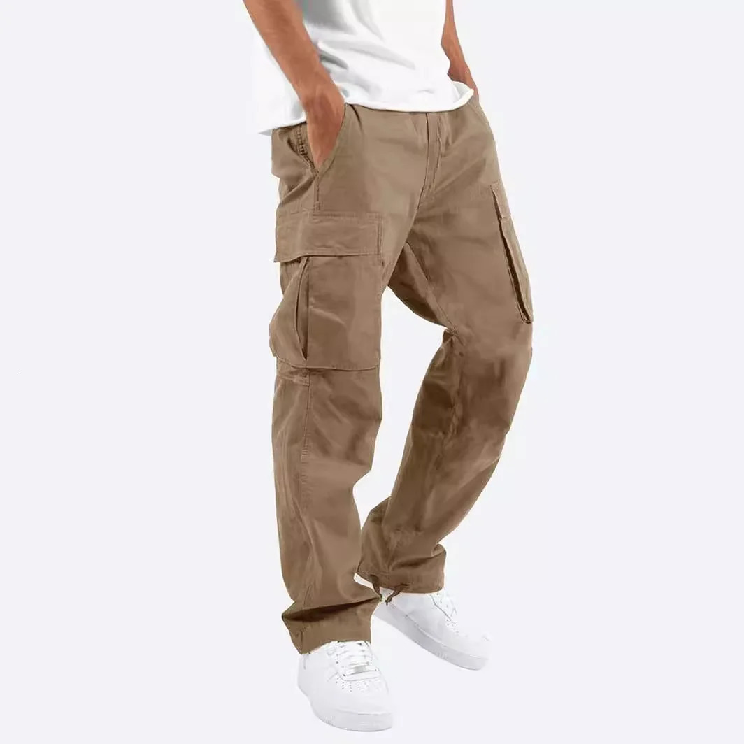 Men Cargo Pants Casual Male High Elastic Waist Pocket Wide Leg Pocket Trousers Oversized S-5XL OUFY-008 241106