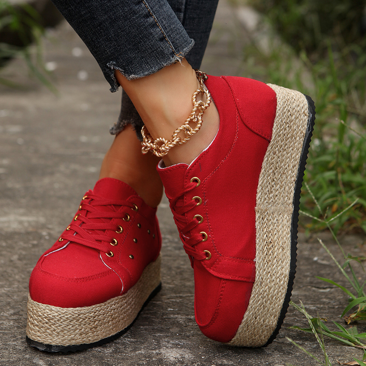 2024 Spring and Autumn New Large Front Strap Round Head Hemp Rope Casual Leopard Pattern Thick Bottom Women's Single Shoes 43