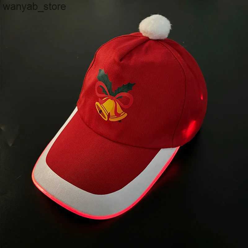 Wide Brim Hats Bucket Hats 2024 Christmas New Year Red Baseball Caps Luminous LED Santa Claus Penguin Tree Snow Pattern Decorative Hats Adult Children
