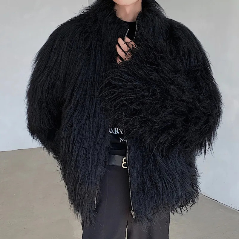 FEWQ mens fur clothing cotton jacket fashionable solid color 2024 autumn and winter mens vertical collar loose top 9C3655 241106