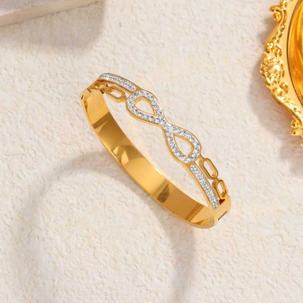 New 8-character infinite symbol zircon waterproof gold-plated stainless steel bracelet wedding party jewelry couple gifts X241106