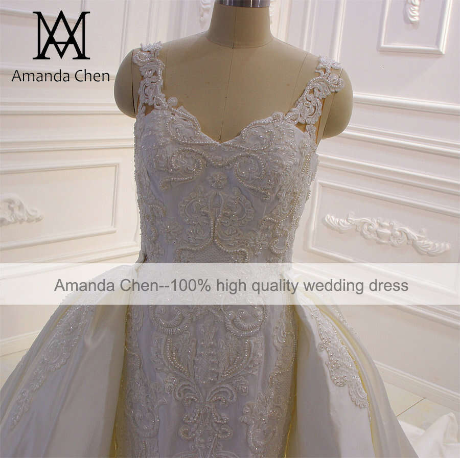 robe de mariee 2024 Cap Sleeve Lace Applique Pearls Wedding Dress with Detachable Train