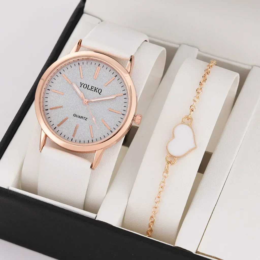 2-piece set of Wen Watches fashionable and casual womens quartz watch leather strap watch Wen Fem girls watch (no box) X241106