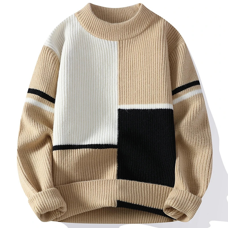 Cashmere Pull Homme Winter Soft Warm Fashion Patchwork Turtleneck Sweater Men Pullovers High End Mens Christmas Jumper 241106