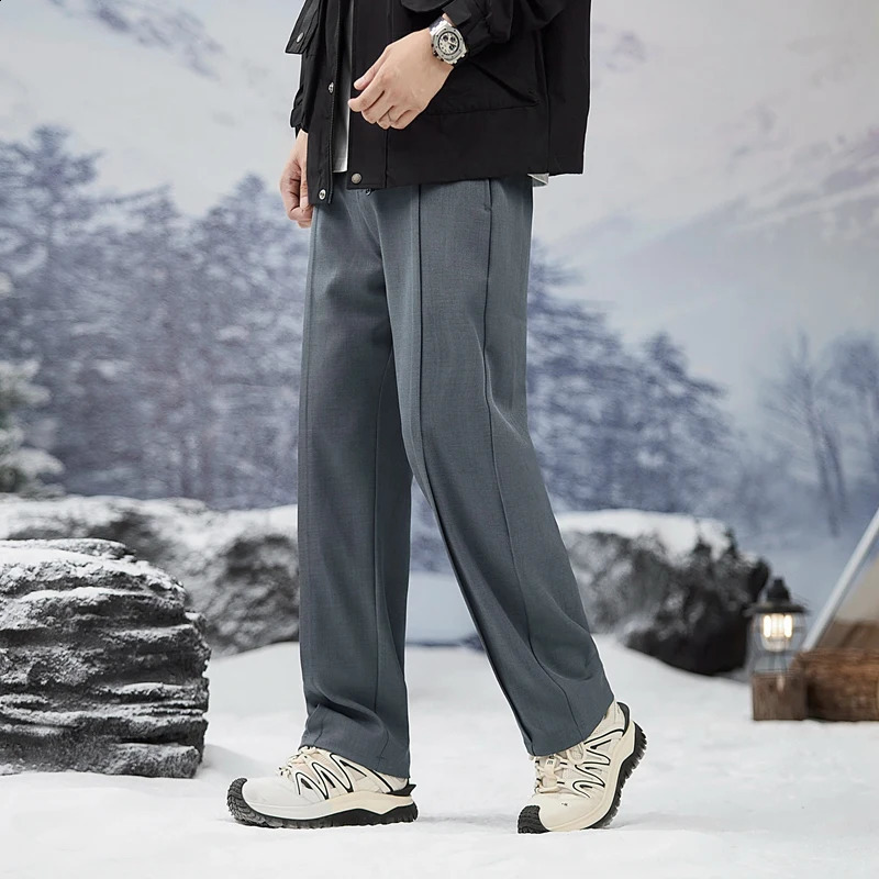 Autumn Casual Suit Pants Korean Mens Straight Loose Sweatpants Soft Wide Leg Long Baggy Business Trousers 241104