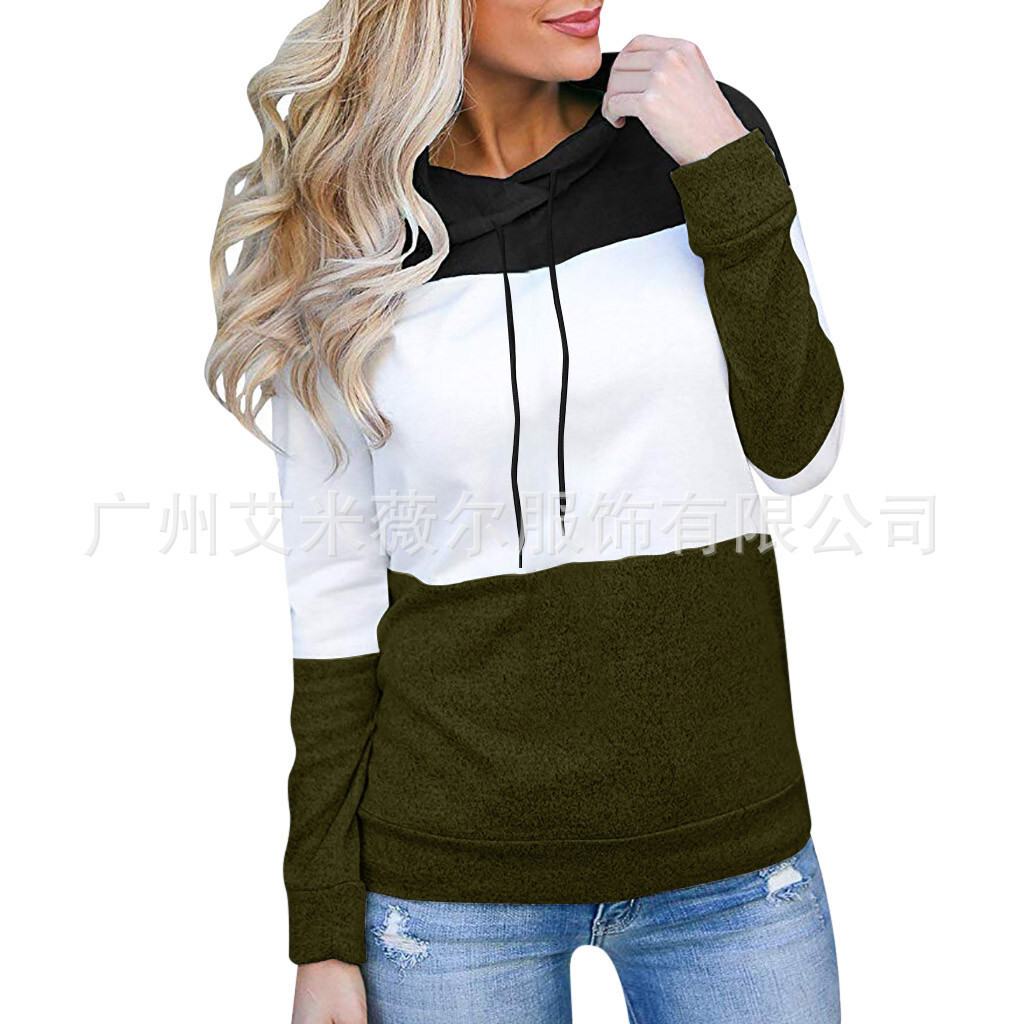 New designer autumn and winter fashion lace up hooded patchwork comparison women's hooded sweatshirt