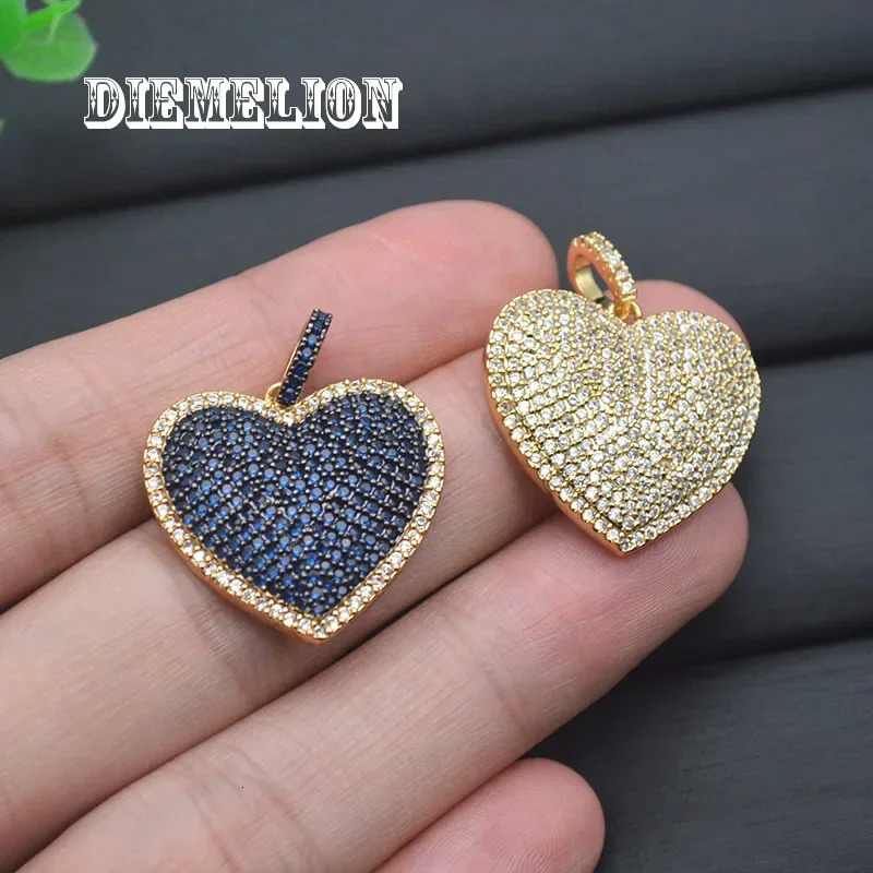 High quality two tone sparkling 5A color CZ crystal love heart pendant suitable for womens jewelry making products 241106