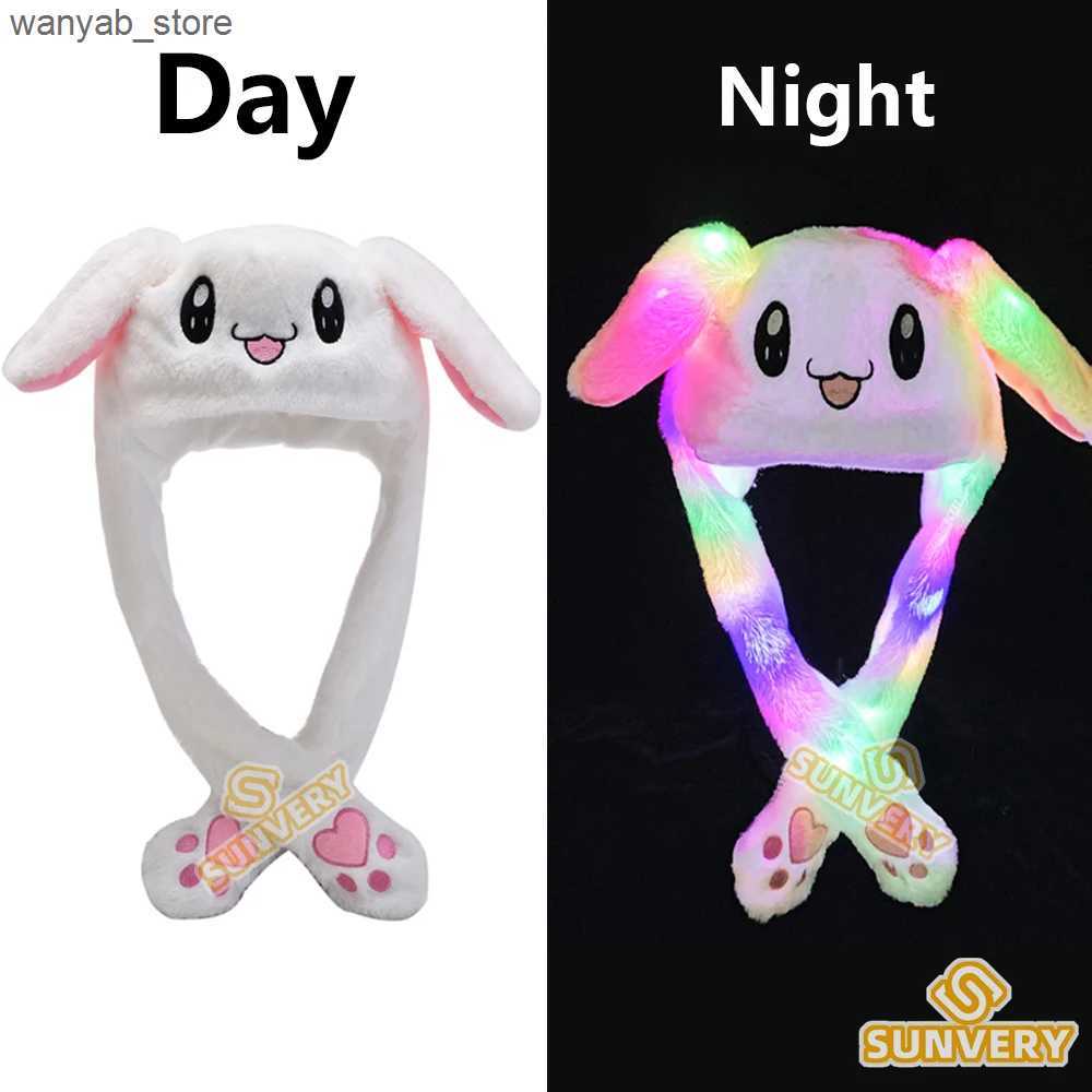 Wide Brim Hats Bucket Hats Glowing Plush Ear Moving Jumping Rabbit Hat Funny Glowing Ear Moving Bunny Hat Cosplay Christmas Party Hat 5-18 Years and A