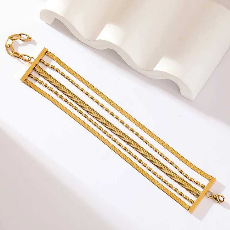 EILIECK 316L stainless steel Mtilayer wide bracelet suitable for fashionable new gold waterproof wristband jewelry gifts for girls X241106