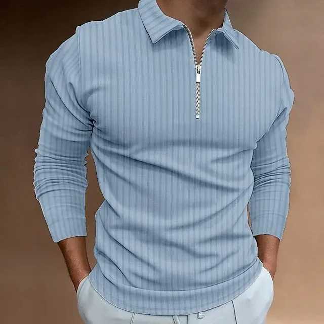 Fashionable solid color vertical printed mens long Sve zipper shirt autumn mens classic casual business oversized shirt W241106