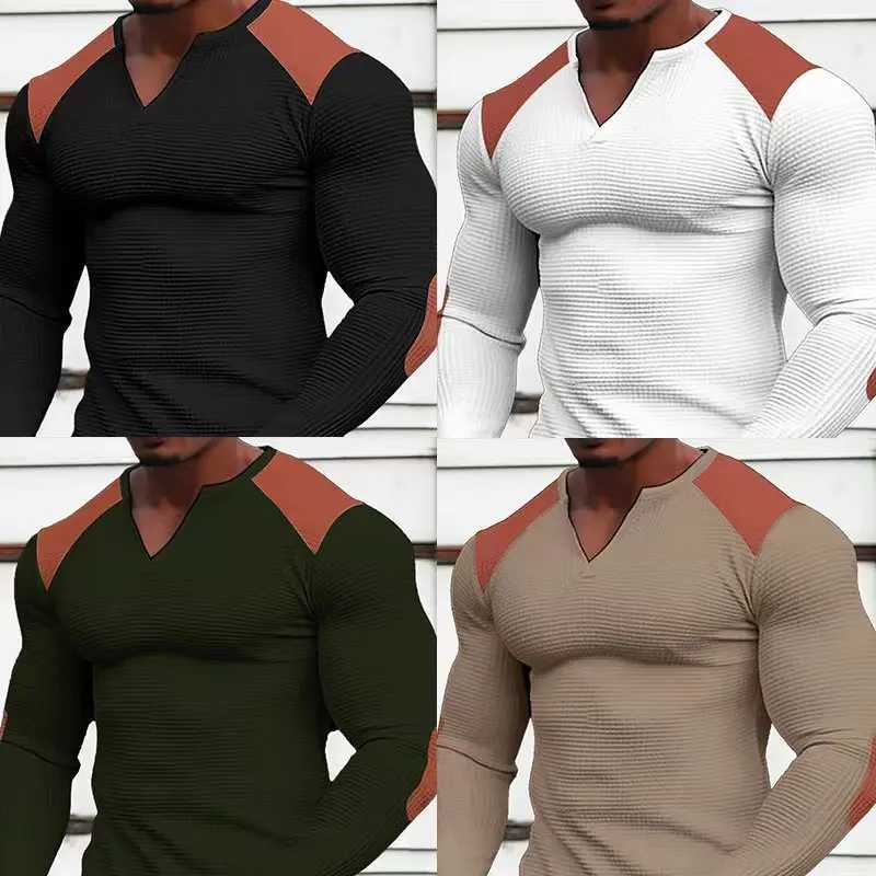2044 Cross border Europe and America Independent Station Mens WfleVCollarTT Top Vacation Long Sve Casual T-shirt W241106