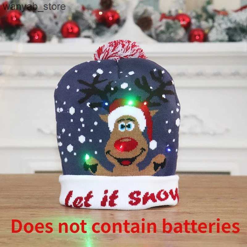 Wide Brim Hats Bucket Hats Knitted Christmas Hat Adult Child Santa Hat with LED Light New Year Party Kids Gift Navidad Natal Noel Christmas Decoration