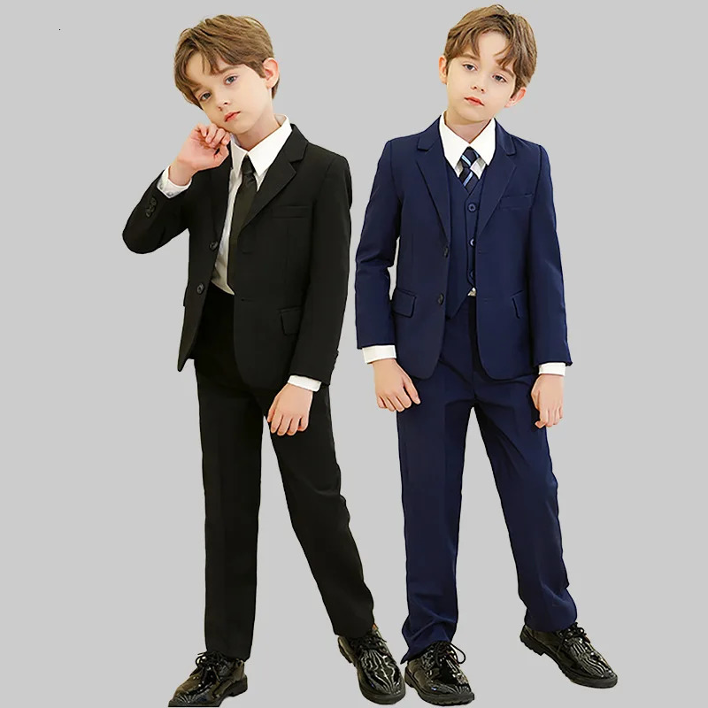 Children Black Blue Skinny Wedding Suit Teenager Kids Soft Pograph Party Performance Costume Boys 007 Ceremony Tuxedo Dress 241106