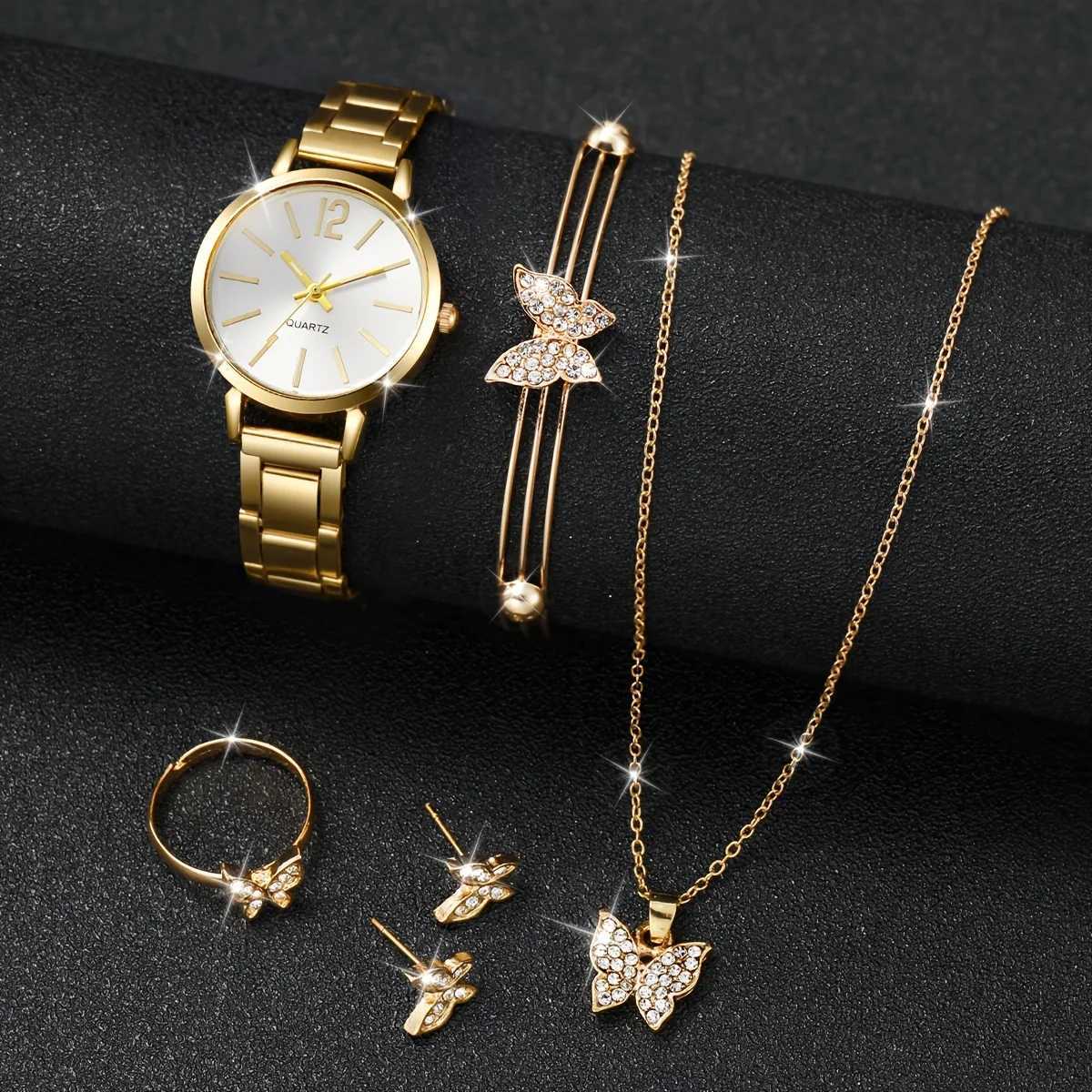 6 pieces/set of commercial fashion quartz watches diamond strap watches and rhinestone jewelry sets gifts for Winch X241106