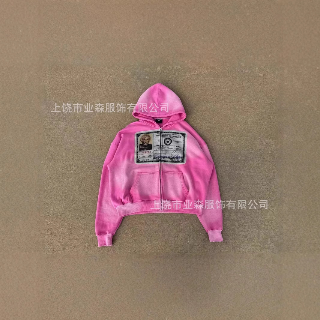 New designer dark loose retro style personalized American print hooded long sleeved pullover pocket hoodie fashionable hoodie
