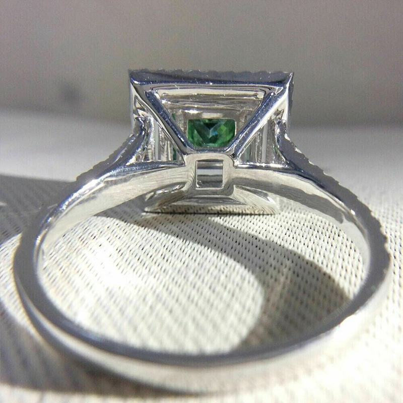 Sparkling Wedding Rings Handmade Elegant Luxury Jewelry 925 Sterling Silver Princess Cut Emerlad CZ Diamond Party Eternity Women Engagement Band Ring 