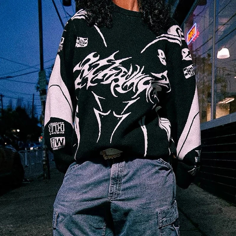 Men Winter Sweater Coat Knitwear Oversized Goth Long Sleeve Tops Korean Fashion Streetwear Y2k Harajuku Pullover Jumper Clothing 241106