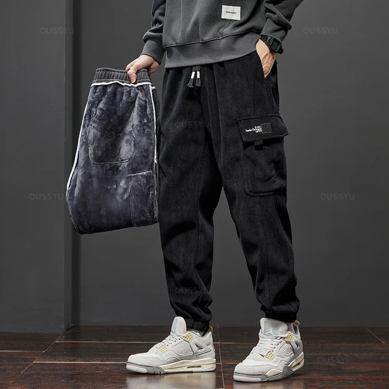 Clothing Winter Fleece Warm Corduroy Pants Men Cargo Work Thick Baggy Streetwear Joggers Trousers Male Large Size 5XL 241106