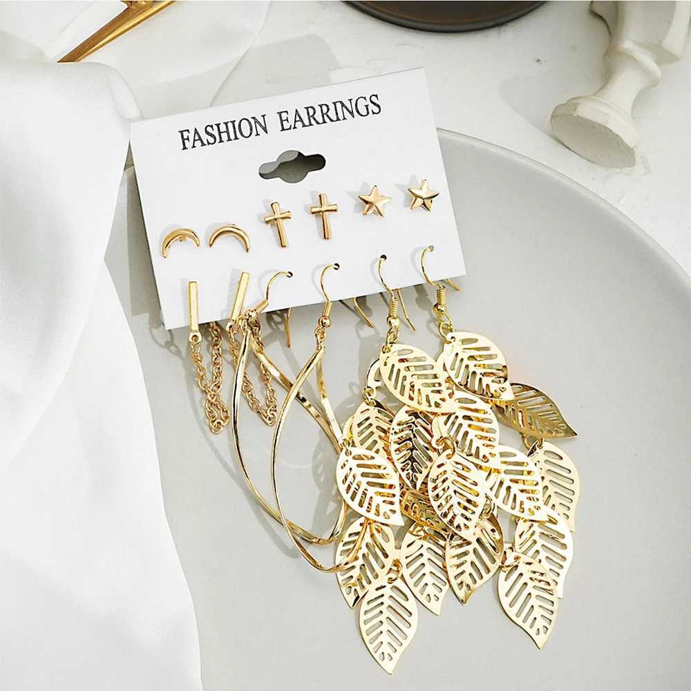 IPARAM Trendy Gold Metal Pendant Earrings suitable for hollow tree leaves star and moon pendants Geely earrings jewelry gifts X241106