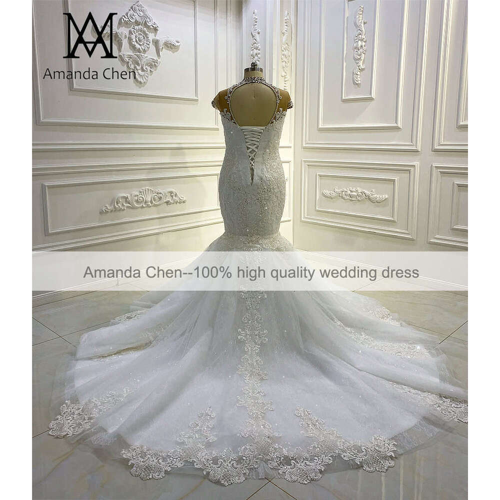Cap Sleeve Lace Appliqued Mermaid Africa Wedding Dress