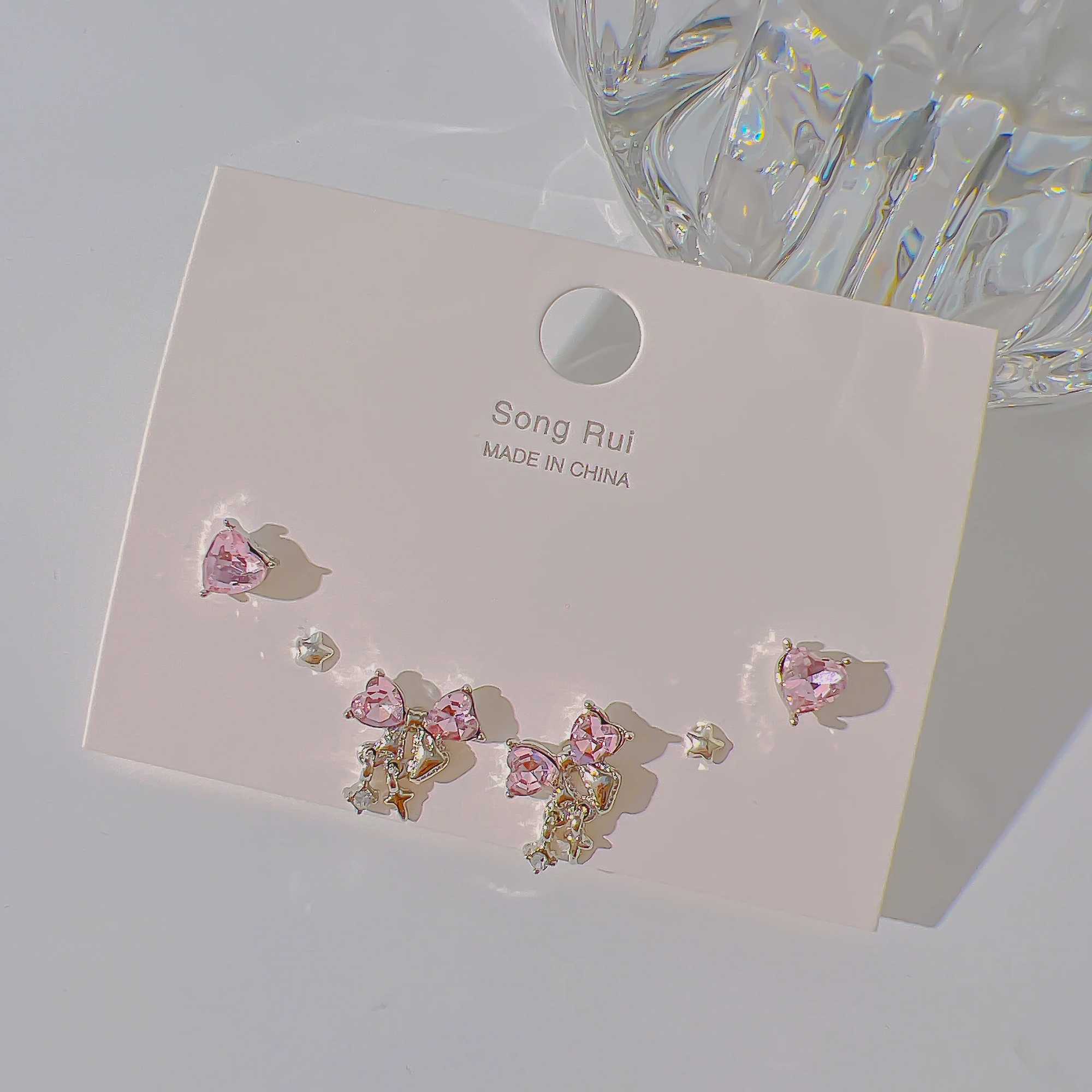 17KM INS Y2K Female Stud Earrings Korean Bow Pendant Earring Set Sweet Crystal Pendant Earrings Fashion Jewelry X241106
