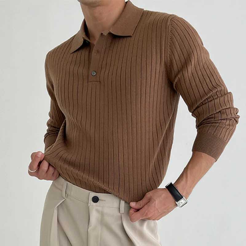Mens casual knitted long Sve shirt premium light luxury solid color button lapel zipper knitted autumn clothing W241106
