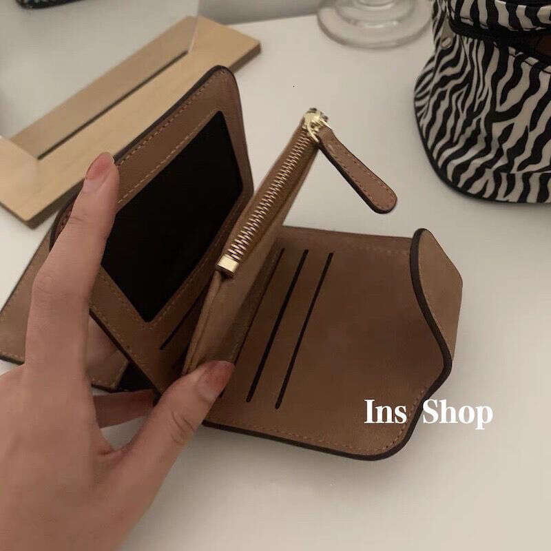 Women's Brown Student Wallet - Compact Folding Bag with Coin Pocket