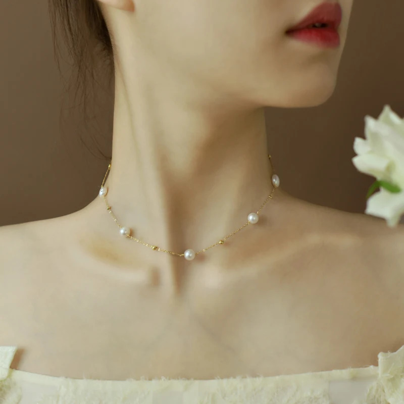 XF800 Natural Freshwater Pearl Necklace Exquisite Jewelry Near Round Necklace Gold Filled Anniversary Gift x10013 241106