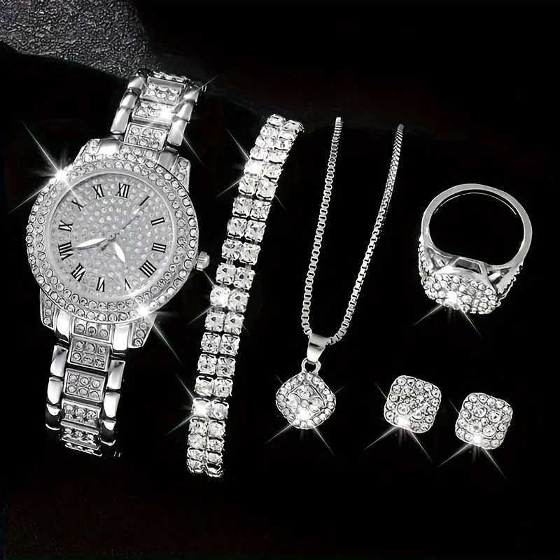 Glamorous 6-piece/set Wens luxury rhinestone quartz watch with Re number - Fashion simulation watch jewelry set X241106