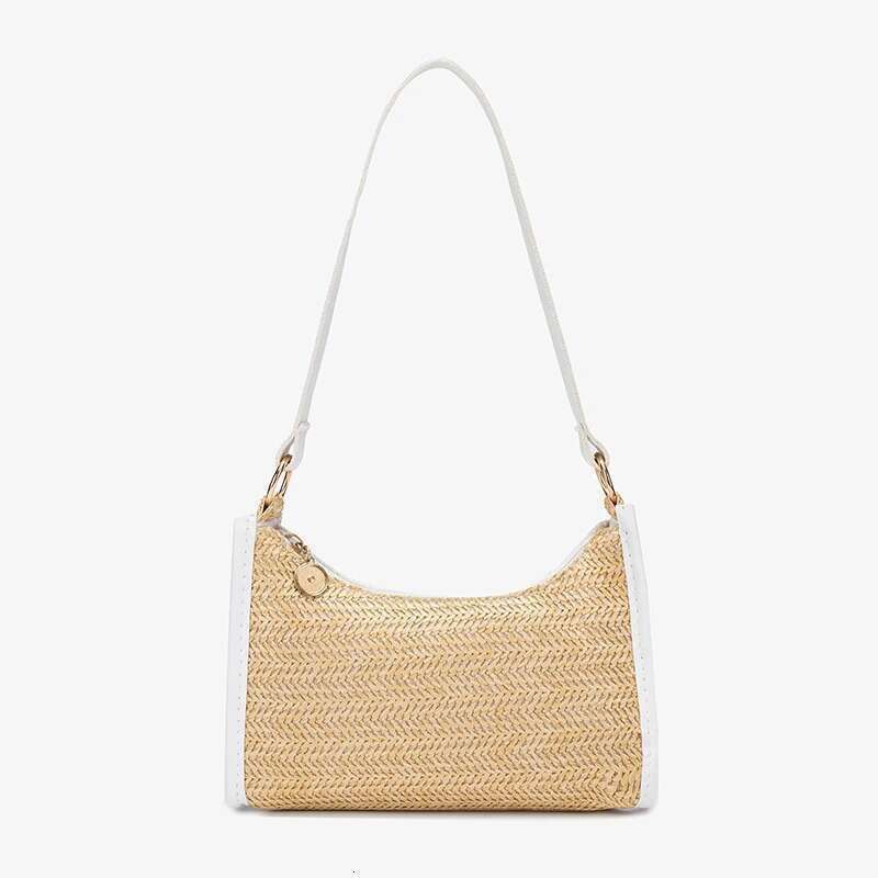 Designer Bag Straw Woven Hand-Held Rice Shoulder Bag, Women's Armpit Bag, New Fashionable Color Blocking Woven Large Capacity Shoulder Bag