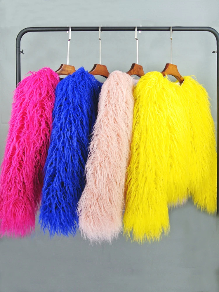 Colorful Women Coats Autumn Winter Fashion Pink Faux Fur Coat Elegant Thick Warm Outerwear Fur Woman Jackets 241106