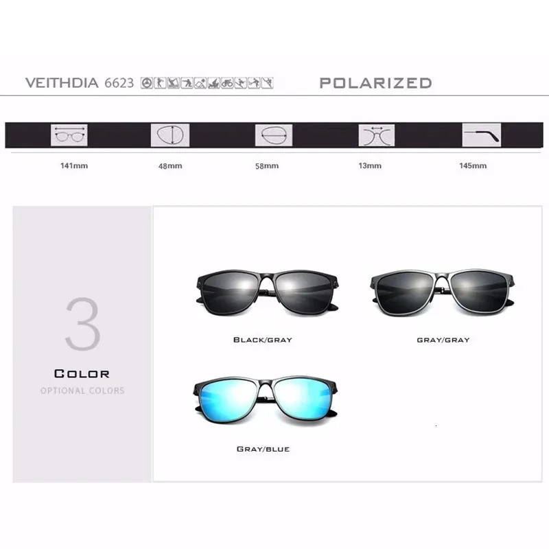 VEITHDIA Retro Aluminum Magnesium Mens Sunglasses Polarized Lens Retro Glasses Accessories Mens Sunglasses V6623 241106