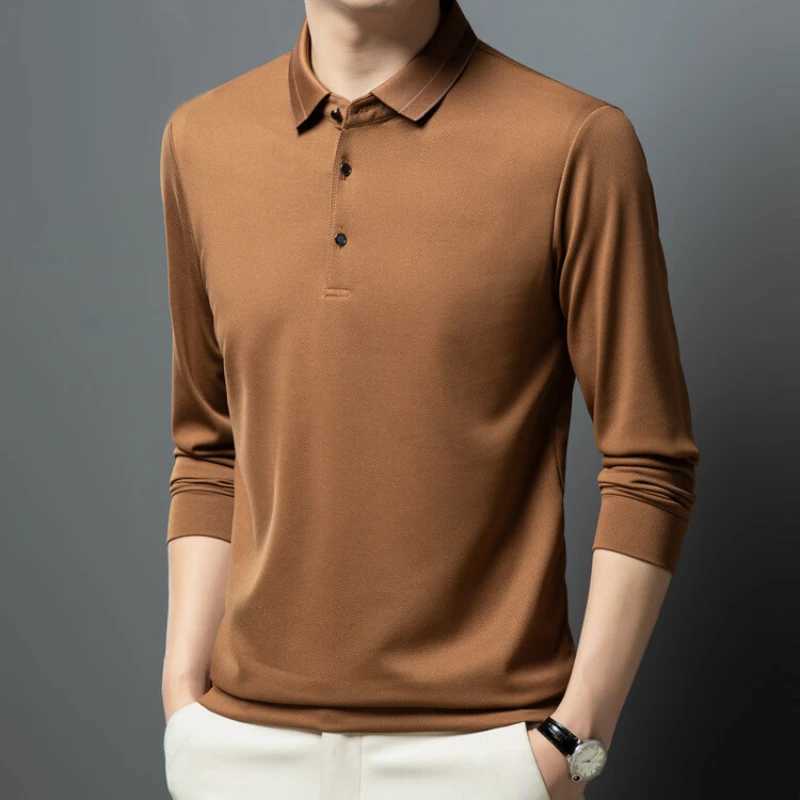 Mens new autumn business casual solid color long SVE shirt breathable sweaty street basic T-shirt. W241106