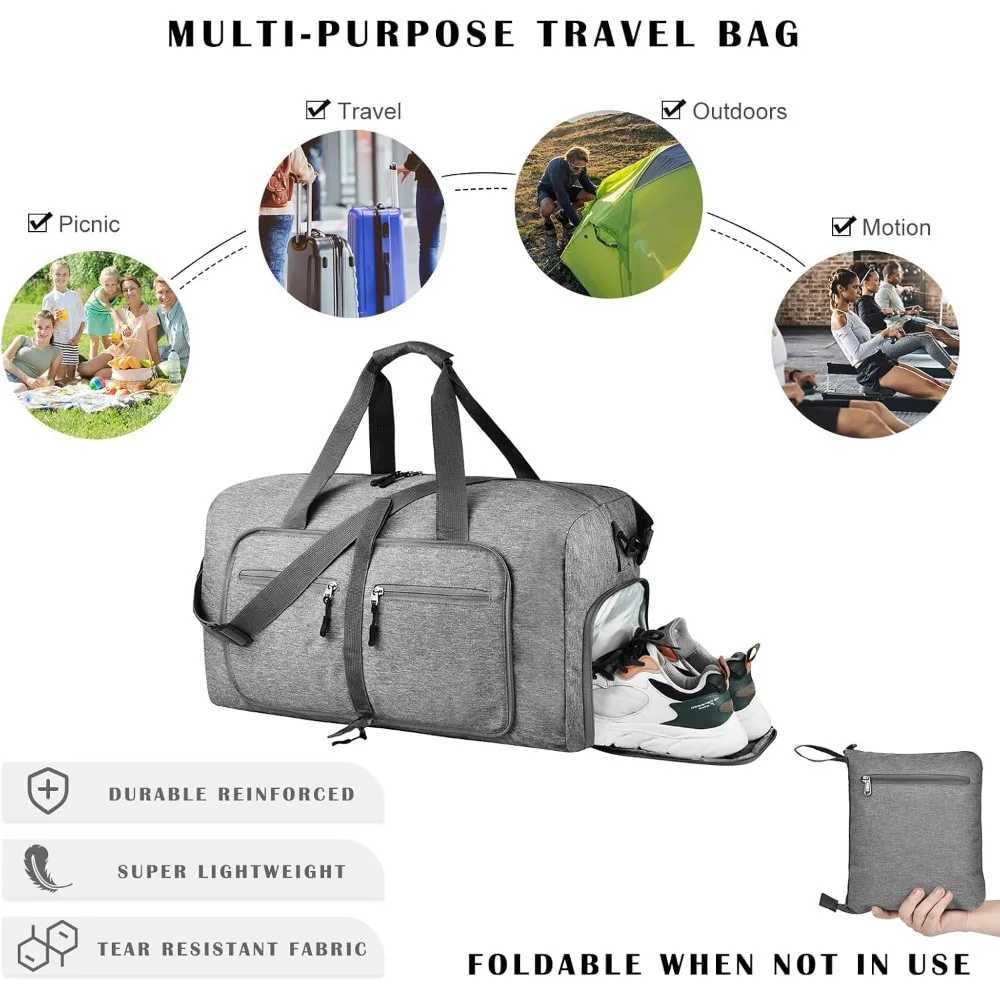 Duffel Bags Foldab Duff Bag with Shoes Compartment Overnight Bags Waterproof Tear Resistant Clothes Organizer Storage BagXJ241106