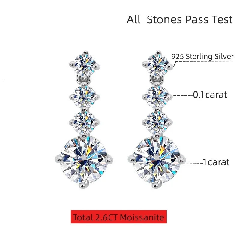 NKHOG S925 Womens Silver Drop Earrings 2.6 Carat D Color VVS1 Diamond Engagement Wedding Jewelry Gift 241106