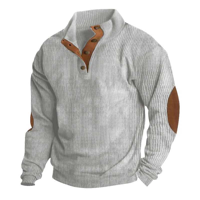 Mens Spring and Autumn Contrastive Color Button Down Half Front Long SVE Casual Loose Shirt W241106