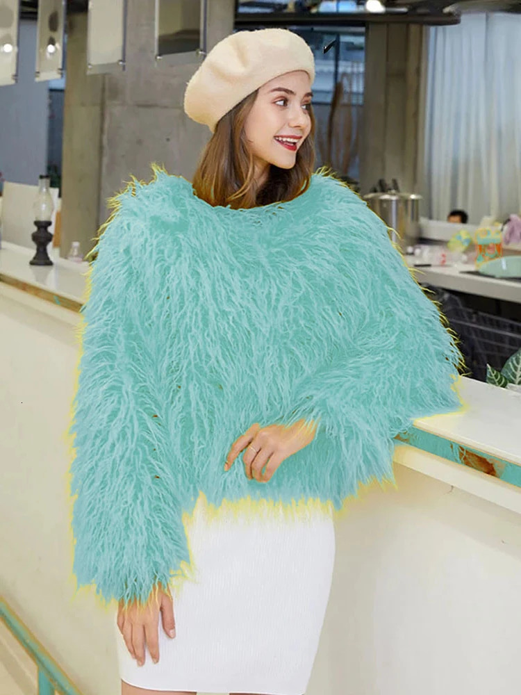 Colorful Women Coats Autumn Winter Fashion Pink Faux Fur Coat Elegant Thick Warm Outerwear Fur Woman Jackets 241106