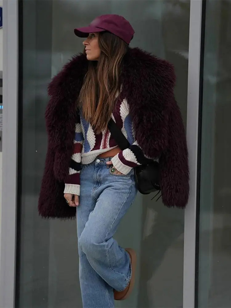 Fashion Faux Fur Jacket Coat Women Warm Fluffy Loose Long Sleeve Lapel Female Cardigan 2024 Winter Solid Lady Street Outwear 241106