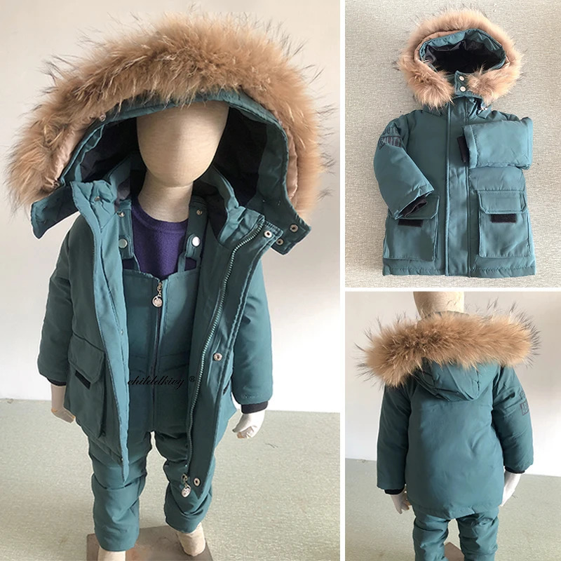Baby Girls Snowsuit Coat Children Winter Down Suit Warm Real Fur Collar Jacket for Boy Thicken Kids Parkas Outwear 1-4 Years 241106
