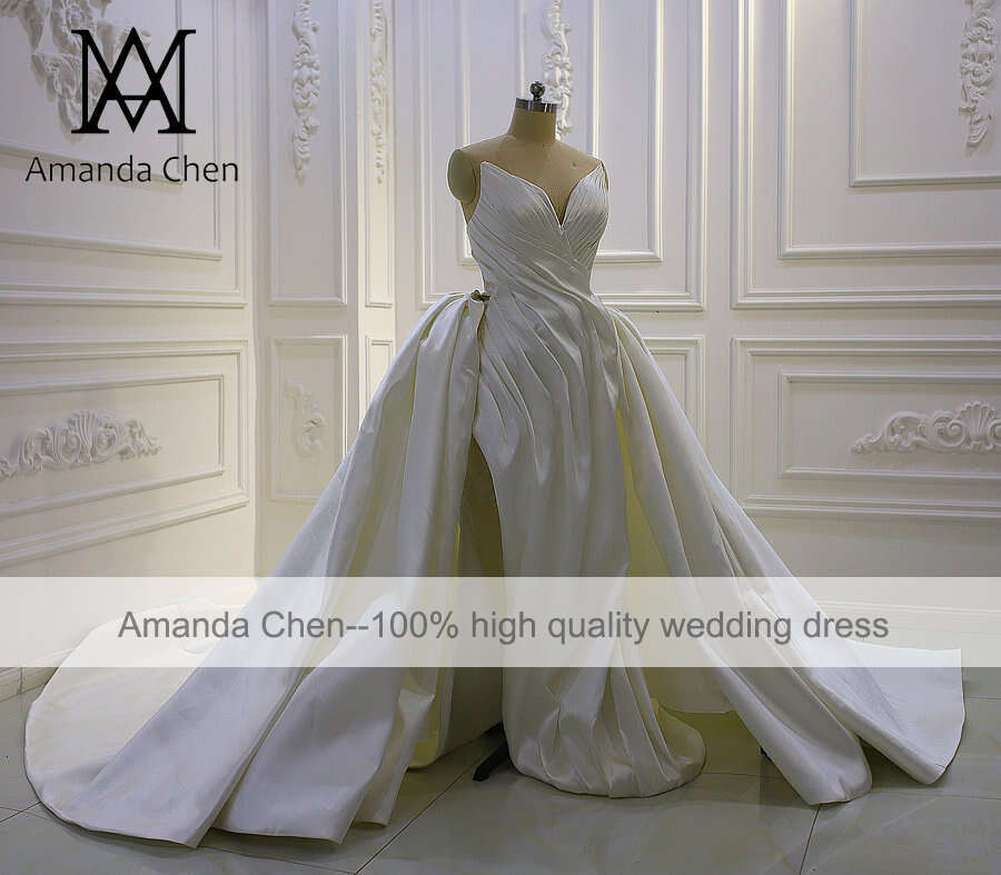 Off Shoulder Pleat Satin Removable Skirt Wedding dress