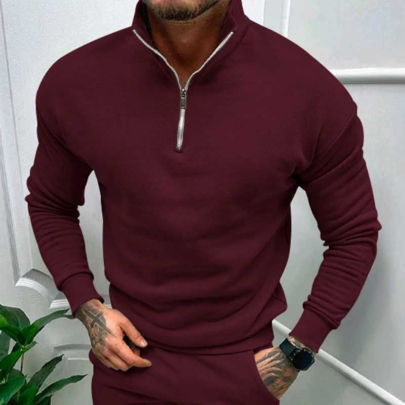 2023 Autumn/Winter Mens Casual Velvet Solid Long Sve Half Zipper Stand up Neck Sweater Top W241106
