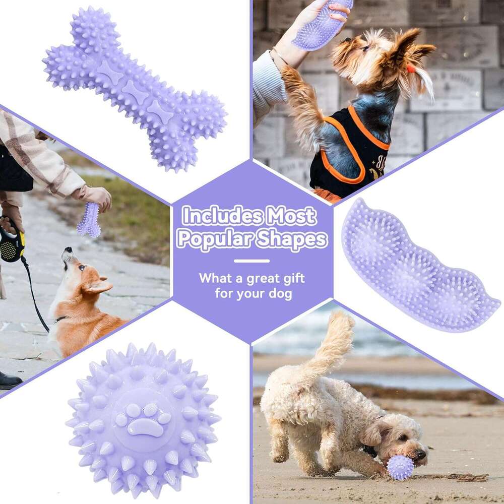 Petcare 6 Pack Cute Purple Chew Toys for Puppies 0-6 Months, Soft Rubber Rope Dog Teething Best Small Toys, Puppy Essentials Supplies